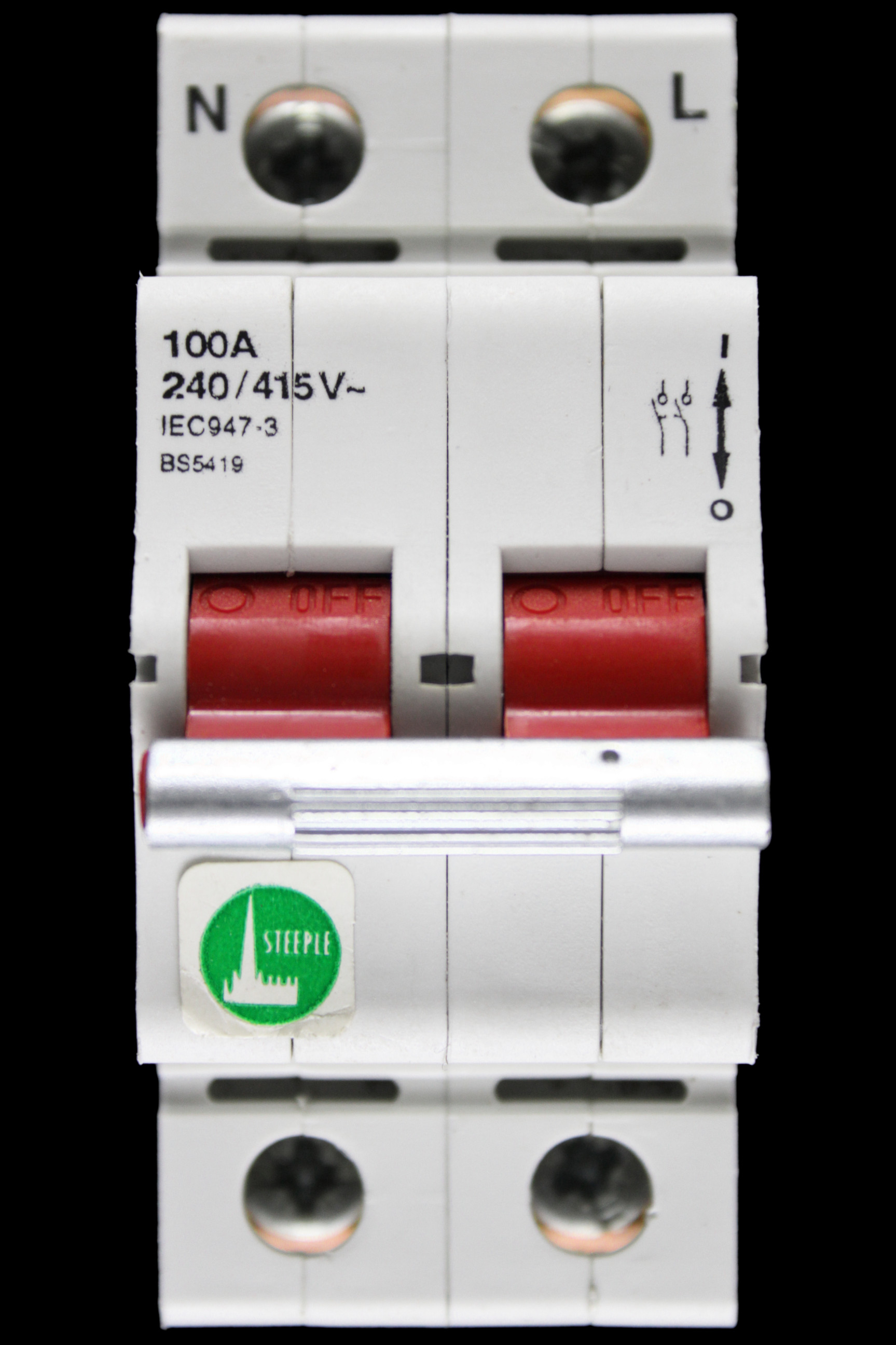 STEEPLE 100 AMP DOUBLE POLE MAIN SWITCH DISCONNECTOR