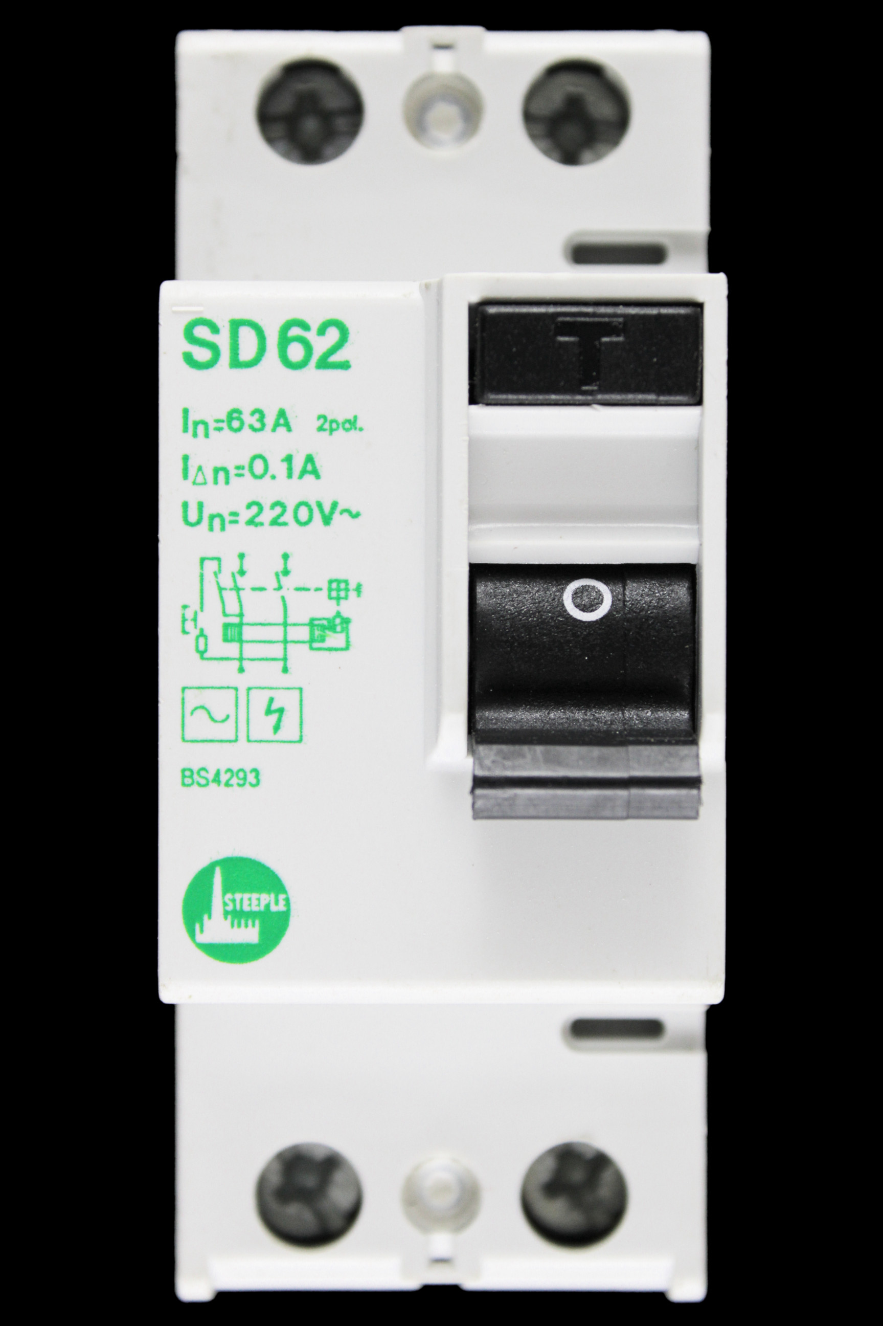 STEEPLE 63 AMP 100mA DOUBLE POLE RCD TYPE AC SD62