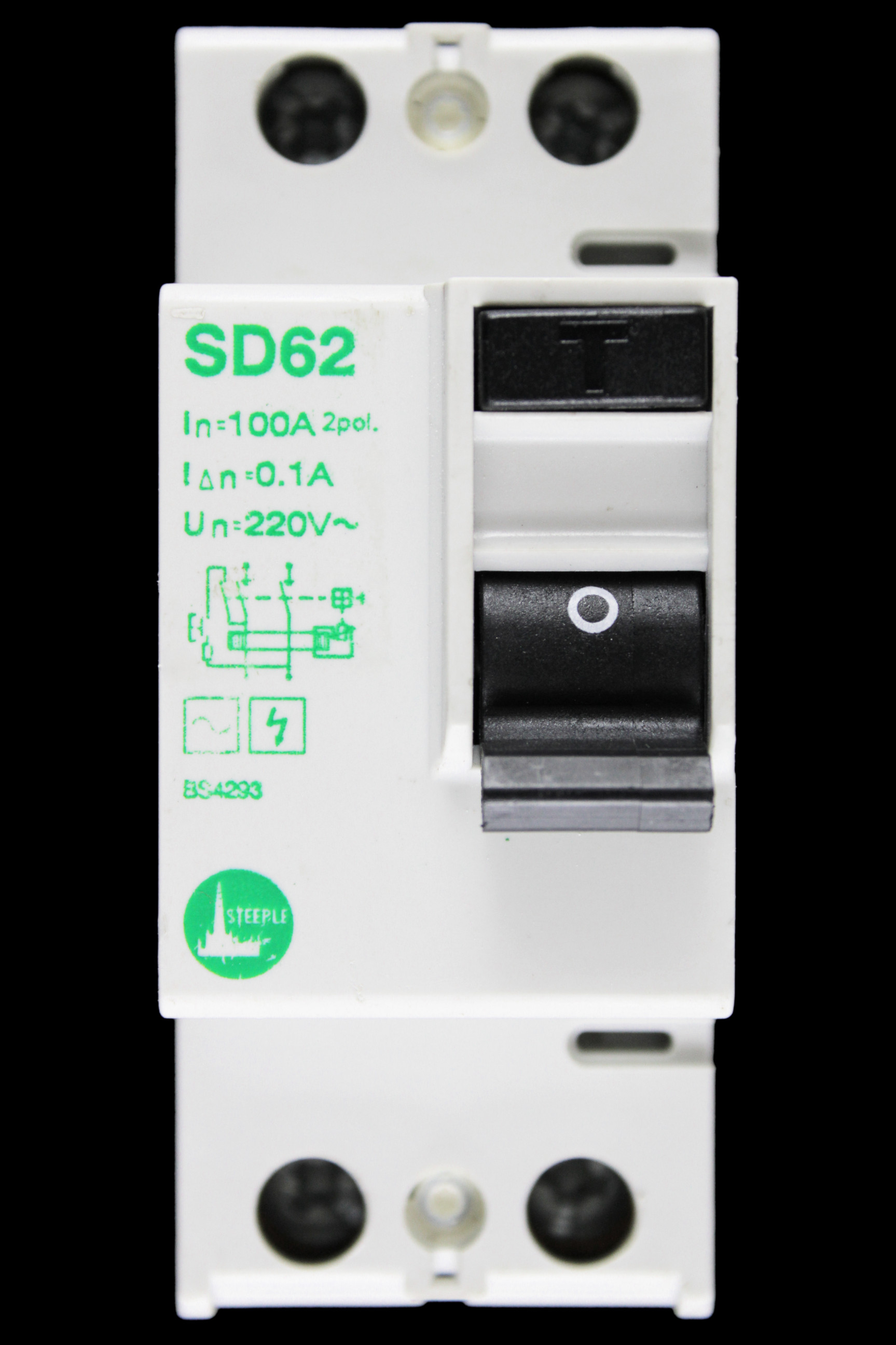 STEEPLE 100 AMP 100mA DOUBLE POLE RCD TYPE AC SD62