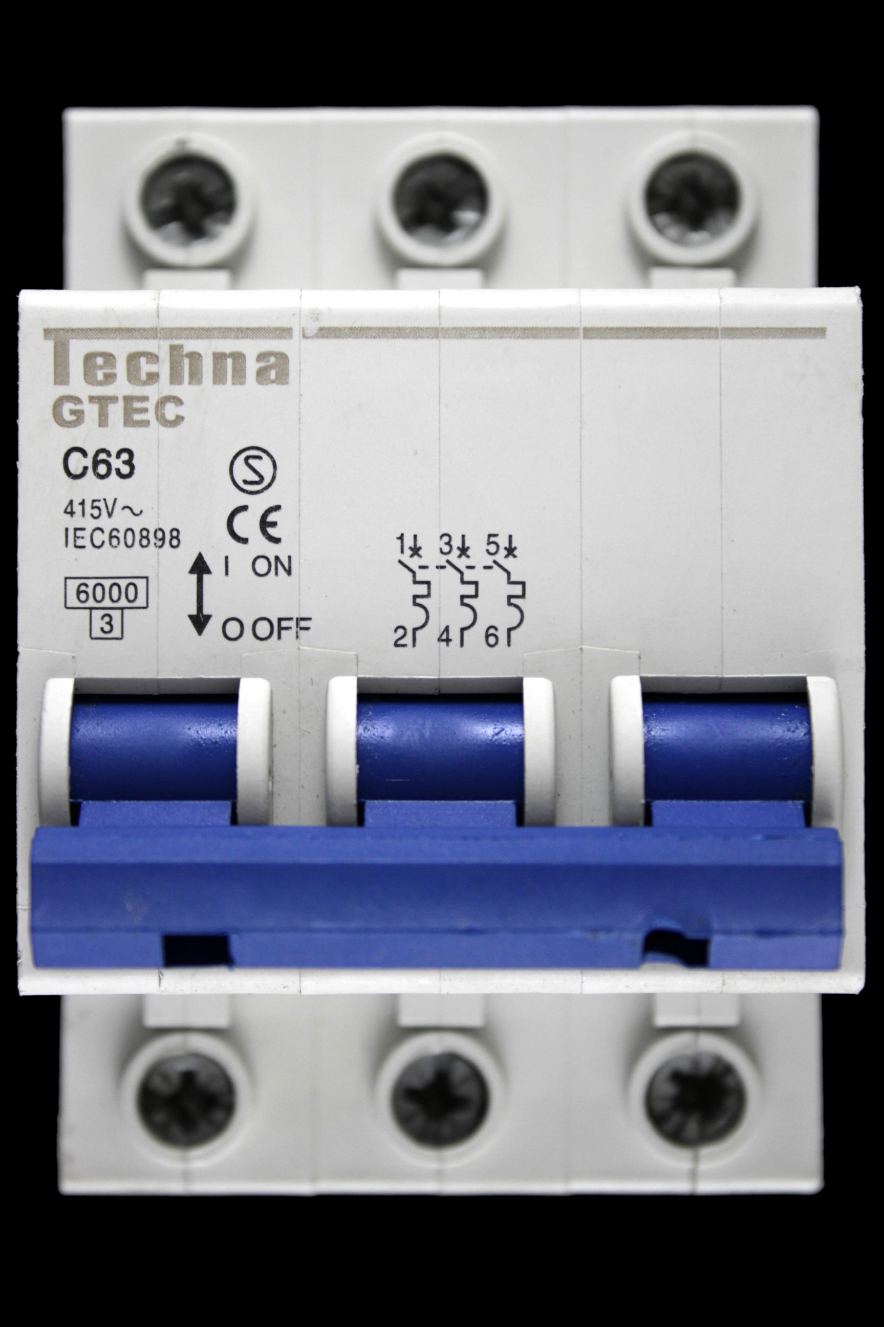 TECHNA 63 AMP CURVE C 6kA TRIPLE POLE MCB CIRCUIT BREAKER GTEC GTEC3C63