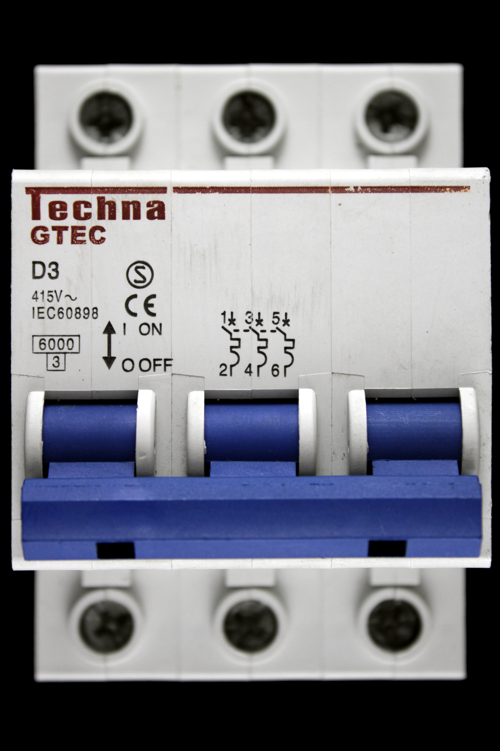 TECHNA 3 AMP CURVE D 6kA TRIPLE POLE MCB CIRCUIT BREAKER GTEC GTEC3D03