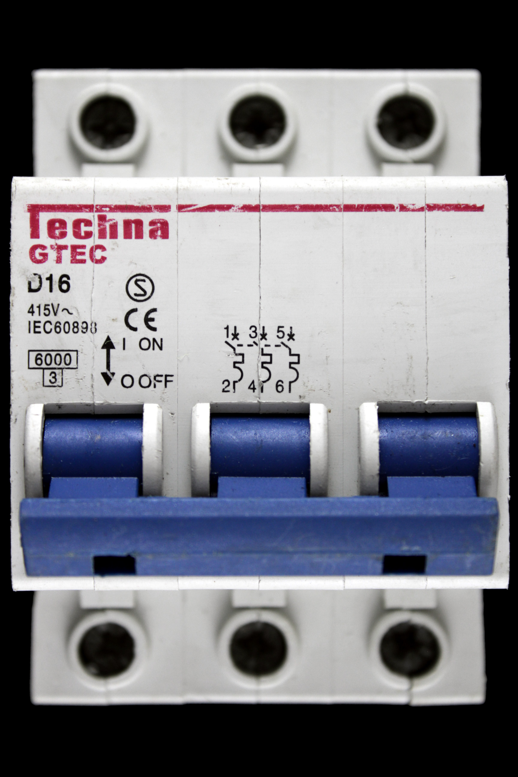 TECHNA 16 AMP CURVE D 6kA TRIPLE POLE MCB CIRCUIT BREAKER GTEC GTEC3D16