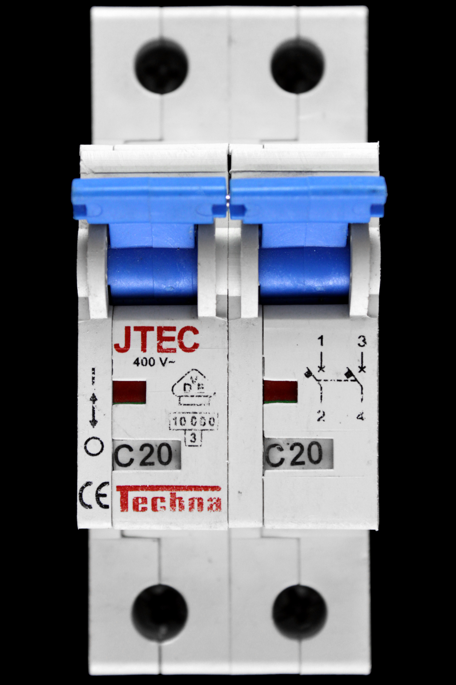 TECHNA 20 AMP CURVE C 10kA DOUBLE POLE MCB CIRCUIT BREAKER JTEC JTEC2C20