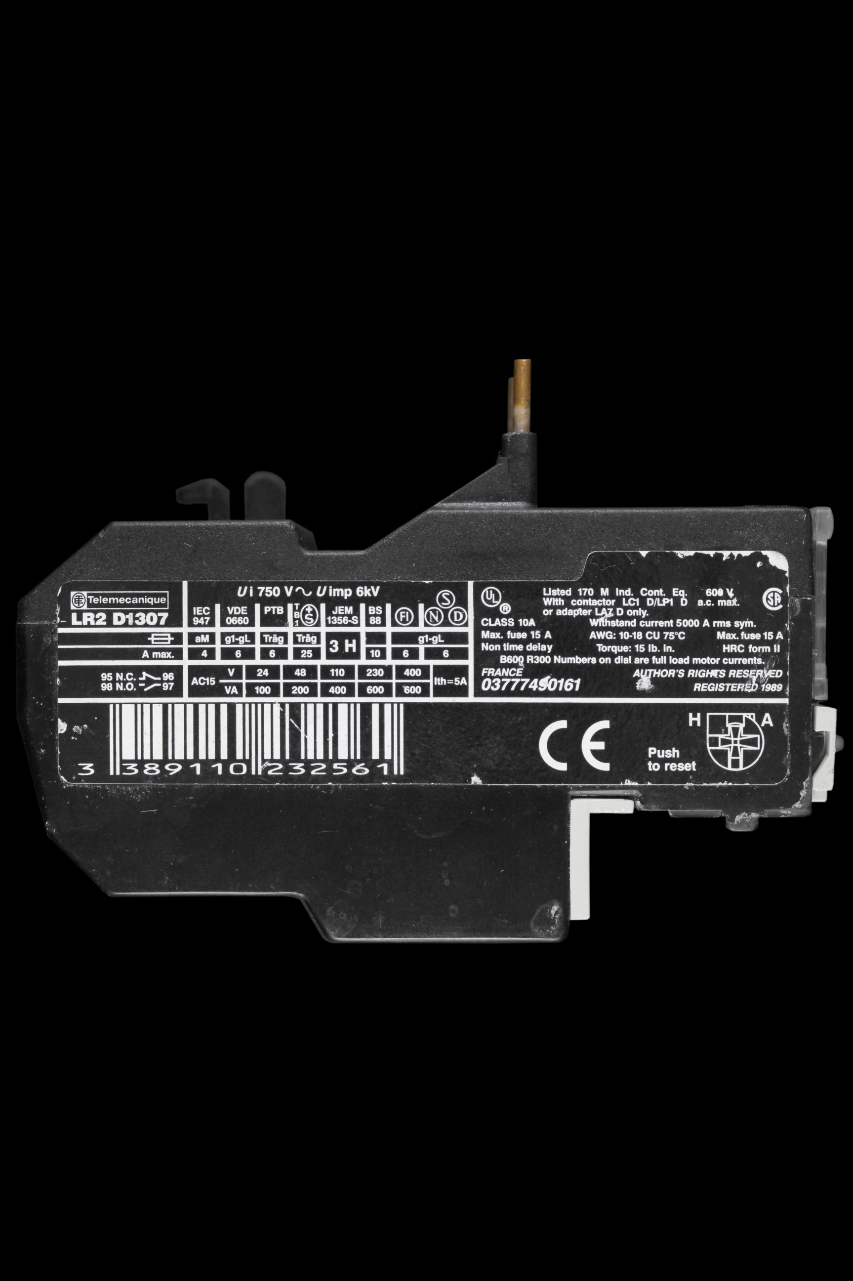 TELEMECANIQUE 1.6 – 2.5 AMP OVERLOAD RELAY LR2D1307
