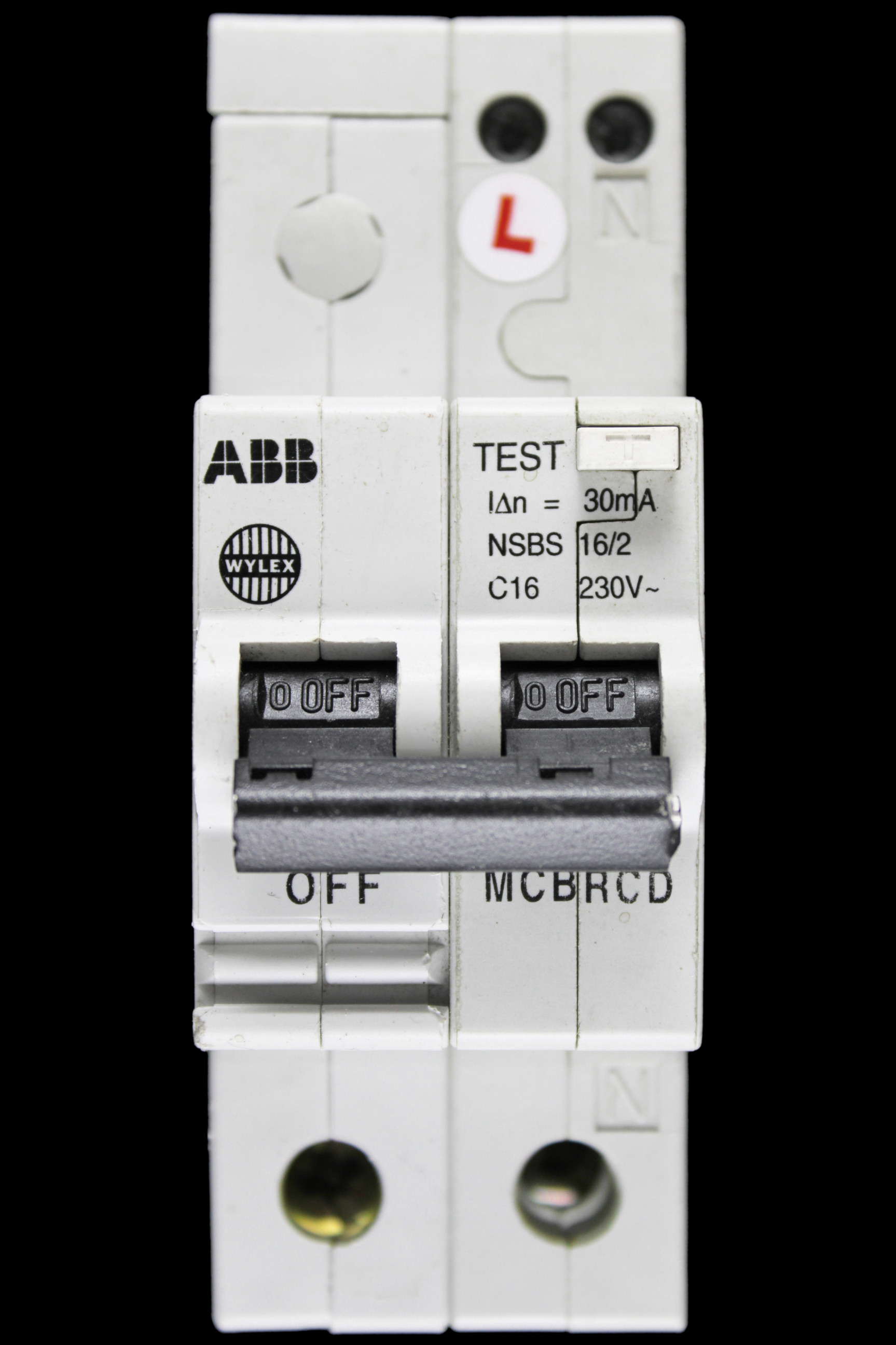 ABB WYLEX 16 AMP CURVE C 6kA 30mA DOUBLE POLE RCBO MCB RCD TYPE AC NSBS 16/2