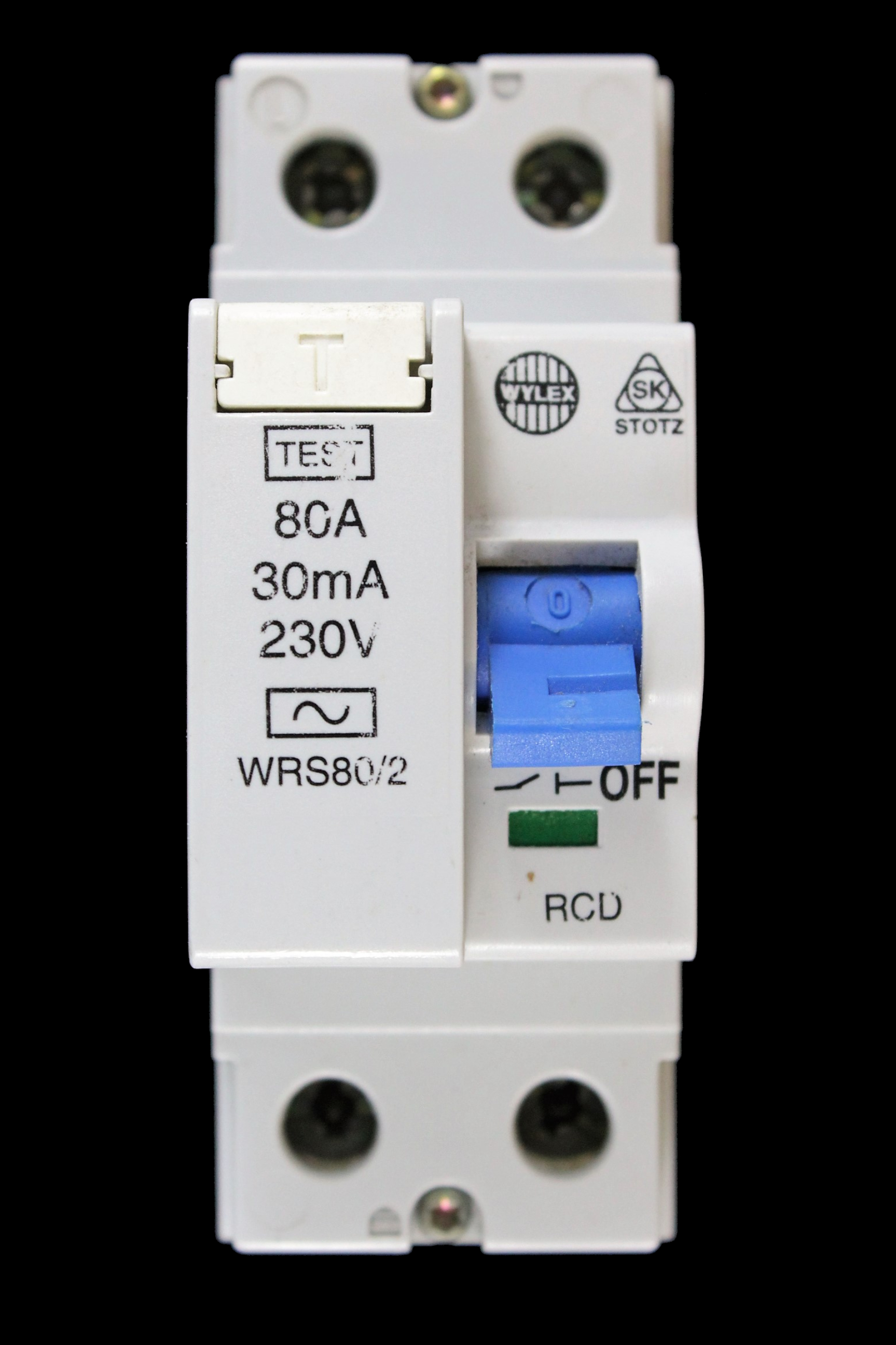 WYLEX 80 AMP 30mA DOUBLE POLE RCD TYPE AC WRS80/2 STOTZ