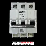 MEM 32 AMP TYPE 3 M9 TRIPLE POLE MCB CIRCUIT BREAKER 323MB3 GREY