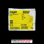 HAGER 63 AMP 30mA DOUBLE POLE RCCB RCD TYPE AC CDC263U 161498