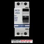VOLEX 63 AMP 30mA DOUBLE POLE RCD TYPE AC VR63