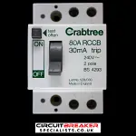 CRABTREE 80 AMP 30mA DOUBLE POLE RCCB RCD 528/030