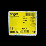 HAGER 100 AMP 30mA FOUR POLE RCCB RCD CD484U 164357