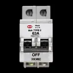 MEM 63 AMP TYPE 2 6kA DOUBLE POLE MCB CIRCUIT BREAKER 632MB2