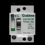 CRABTREE 63 AMP 100mA DOUBLE POLE RCCB