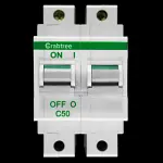 CRABTREE 50 AMP CURVE C 16kA DOUBLE POLE MCB CIRCUIT BREAKER POLESTAR 62C/50