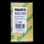 CRABTREE 50 AMP CURVE C 16kA DOUBLE POLE MCB CIRCUIT BREAKER POLESTAR 62C/50