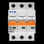 EATON 63 AMP CURVE C 10kA TRIPLE POLE MCB CIRCUIT BREAKER EMCH363