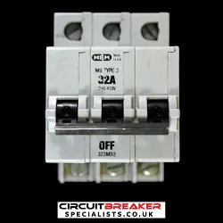 MEM 32 AMP TYPE 3 M9 TRIPLE POLE MCB CIRCUIT BREAKER 323MB3 GREY