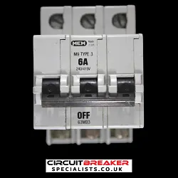 MEM 6 AMP TYPE 3 M9 TRIPLE POLE MCB CIRCUIT BREAKER 63MB3