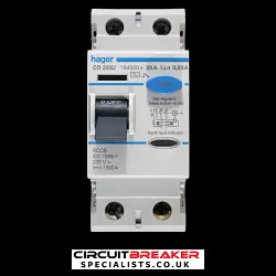 HAGER 25 AMP 30mA DOUBLE POLE RCCB RCD TYPE AC CD225U 164500