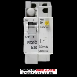 CRABTREE B 20 RCBO DOUBLE POLE 6kA 30mA TYPE AC STARBREAKER