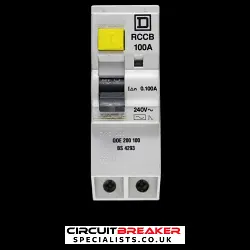 SQUARE D 100 AMP 100mA DOUBLE POLE RCCB RCD QOE 200 100