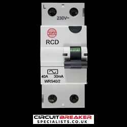 WYLEX 40 AMP 30mA DOUBLE POLE RCD TYPE AC WRS40/2