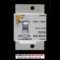 CRABTREE 80 AMP 30mA DOUBLE POLE RCCB RCD 380/S030 STARBREAKER