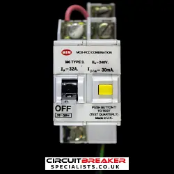 MEM 32 AMP TYPE 3 M6 30mA DOUBLE POLE RCBO RCD MCB 321QBH