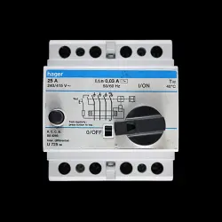 HAGER 25 AMP 30mA FOUR POLE RCCB RCD U725 80
