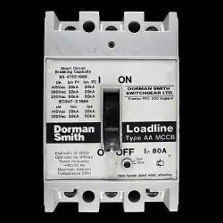 DORMAN SMITH 80 AMP 25kA TRIPLE POLE MCCB LOADLINE AA WHITE
