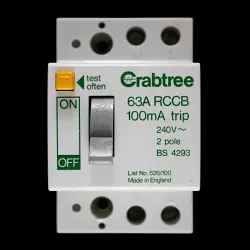 CRABTREE 63 RCCB RCD DOUBLE POLE 100mA 526/100