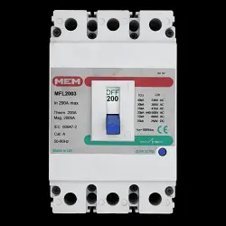 MEM 200 AMP 25kA TRIPLE POLE MCCB MFL2003