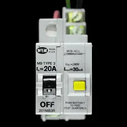 MEM 20 AMP TYPE 3 M9 30mA DOUBLE POLE MCB-RCD RCBO 201MB3R