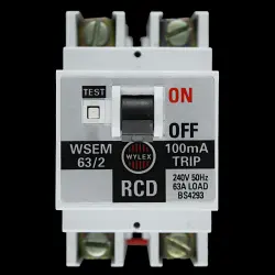 WYLEX 63 AMP 100mA DOUBLE POLE RCD WSEM 63/2