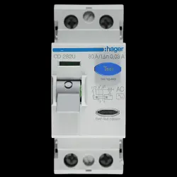 HAGER 80 AMP 30mA DOUBLE POLE RCD TYPE AC CD 282U 161502