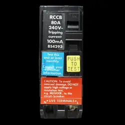 SQUARE D 80 AMP 100mA DOUBLE POLE RCCB QO200RCDX100