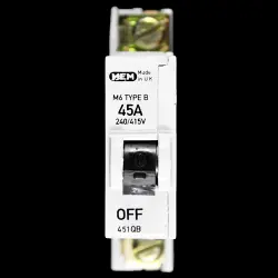 MEM 45 AMP CURVE B M6 MCB CIRCUIT BREAKER 451QB GREY