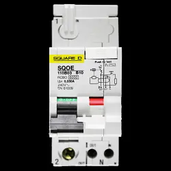 SQUARE D 10 AMP CURVE B 6kA 30mA DOUBLE POLE RCBO TYPE AC SQOE 110B03
