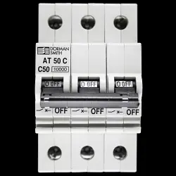 DORMAN SMITH 50 AMP CURVE C 10kA TRIPLE POLE MCB CIRCUIT BREAKER 400V AT50C