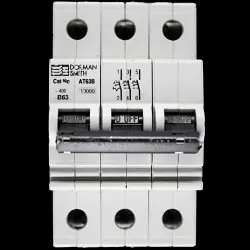 DORMAN SMITH 63 AMP CURVE B 10kA TRIPLE POLE MCB CIRCUIT BREAKER 400V AT63B