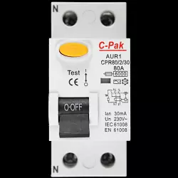 C-PAK 80 AMP 30mA DOUBLE POLE RCD TYPE AC AUR1 CPR80/2/30