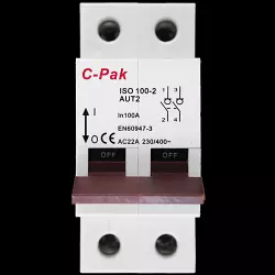 C-PAK 100 AMP DOUBLE POLE MAIN SWITCH DISCONNECTOR ISO100-2 AUT2