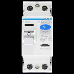 HAGER 80 AMP 100mA DOUBLE POLE RCCB RCD TYPE A CE281J 165000