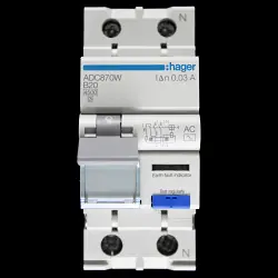 HAGER 20 AMP CURVE B 4.5kA 30mA DOUBLE POLE RCBO TYPE AC ADC870W 101055
