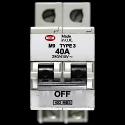 MEM 40 AMP TYPE 3 M9 DOUBLE POLE MCB CIRCUIT BREAKER 402MB3