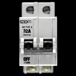 MEM 32 AMP CUVRE B M9 DOUBLE POLE MCB CIRCUIT BREAKER 322MB GREY