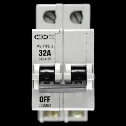 MEM 32 AMP TYPE 3 M9 DOUBLE POLE MCB CIRCUIT BREAKER 322MB3 GREY