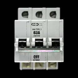 MEM 63 AMP TYPE 3 6kA TRIPLE POLE MCB CIRCUIT BREAKER 633MB3