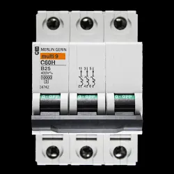 MERLIN GERIN 25 AMP CURVE B 10kA TRIPLE POLE MCB CIRCUIT BREAKER C60H 24742