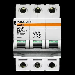 MERLIN GERIN 63 AMP TYPE 2 M9 TRIPLE POLE MCB CIRCUIT BREAKER C60H 25624 MULTI9